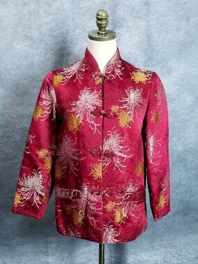 Vintage Peony Brand Shanghai Reversible Jacket M Red Gold Embroidered Quilted